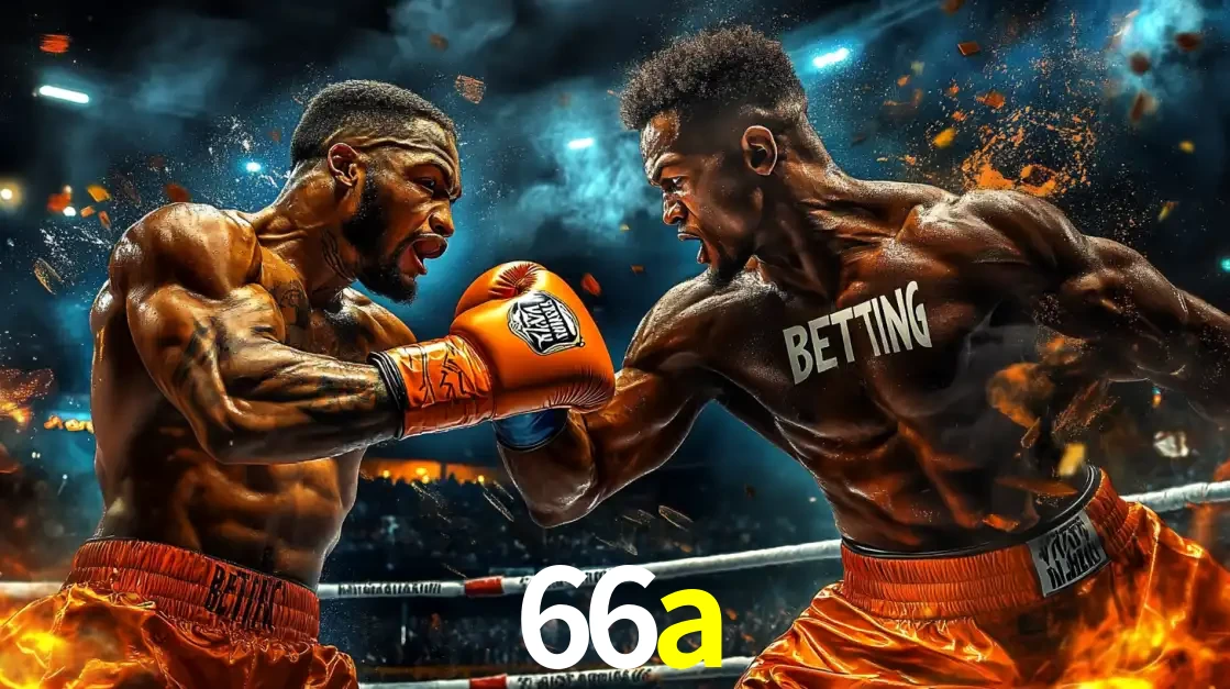 Dois boxeadores em uma luta intensa e explosiva, representando a adrenalina e as oportunidades de apostas em esportes de combate disponíveis na plataforma 66a.