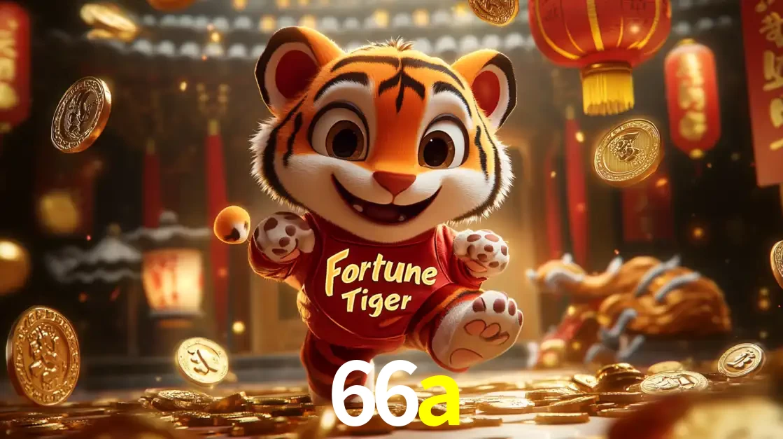 O alegre personagem do Fortune Tiger correndo sobre um caminho de moedas de ouro, simbolizando os grandes prêmios e a diversão do popular jogo de slot do 66a.