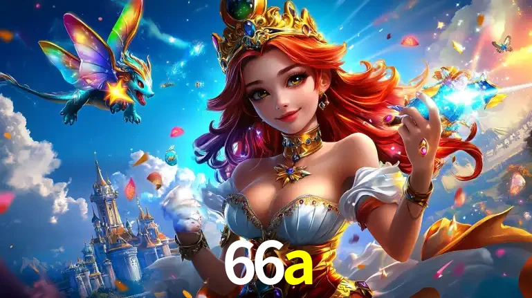 A princesa de um reino de fantasia mágico, com seu pequeno dragão, apresentando um mundo de prêmios encantados nos jogos de caça-níqueis do cassino 66a.